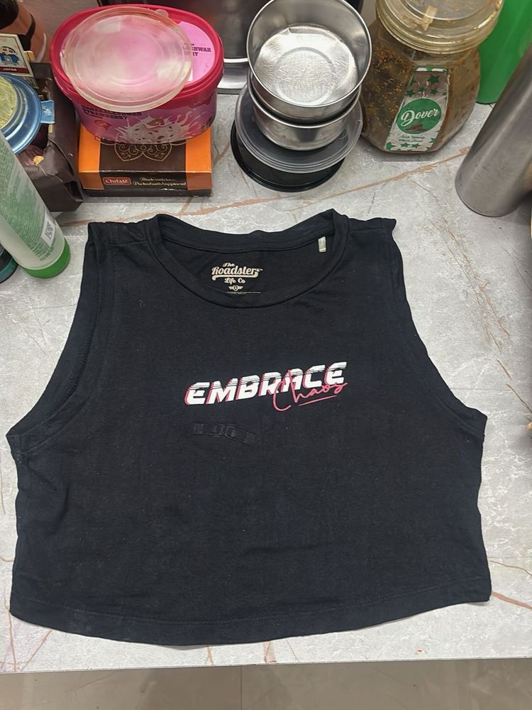 Roadster Black "Embrace Chaos" Crop Top
