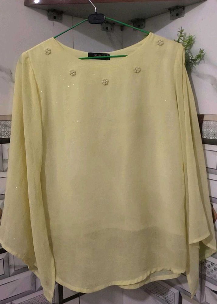 shiny sheer yellow  top