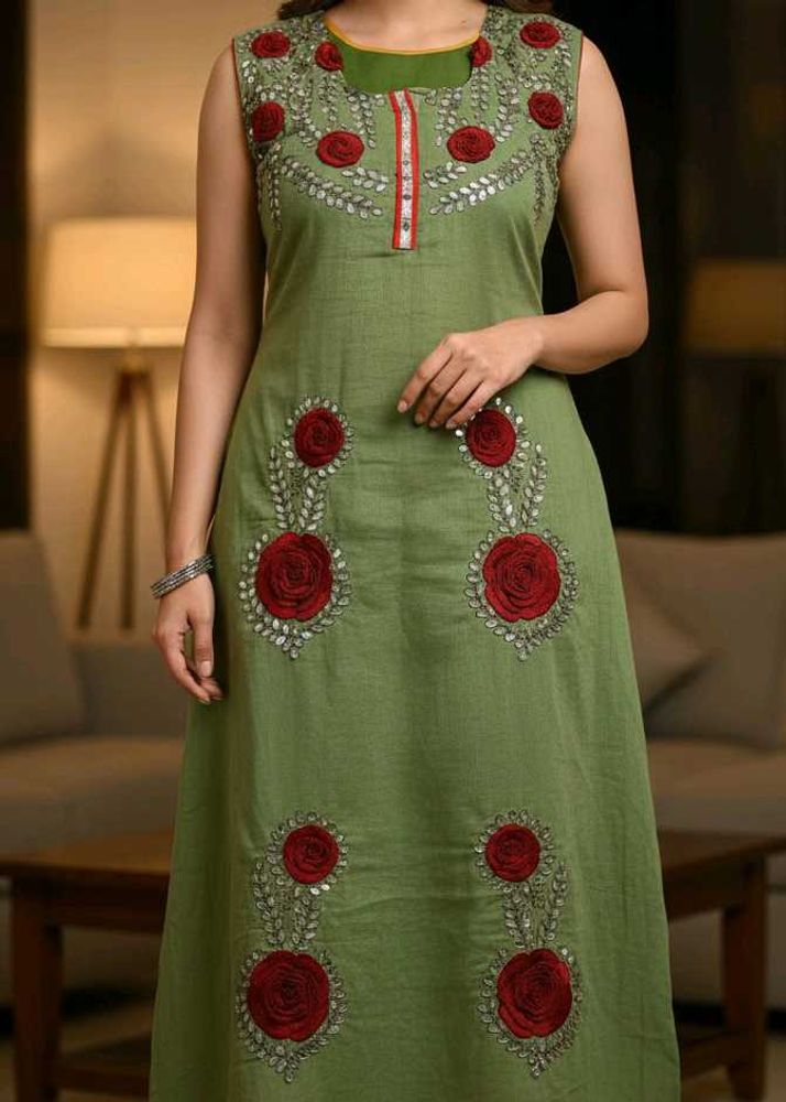 Green Embroidered Kurti