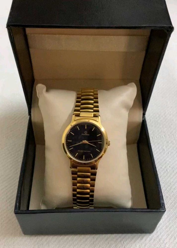 Maxima Gold Watch with Black Dial (Unisex)