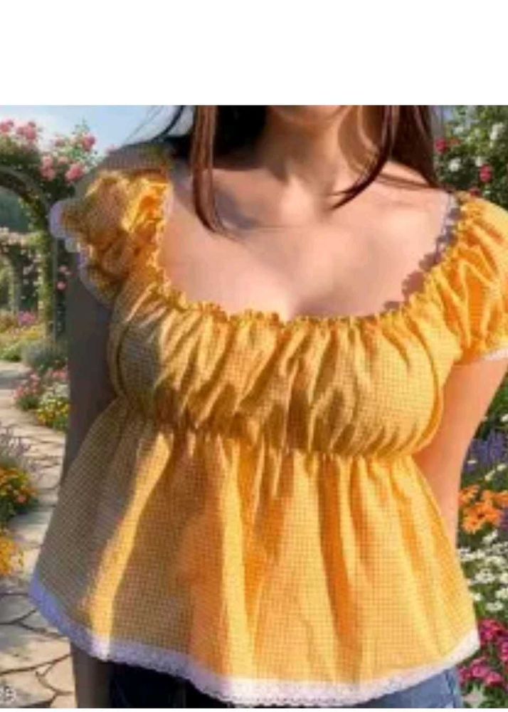 Cute Yellow Gingham Puff Sleeve Top❤️🎀