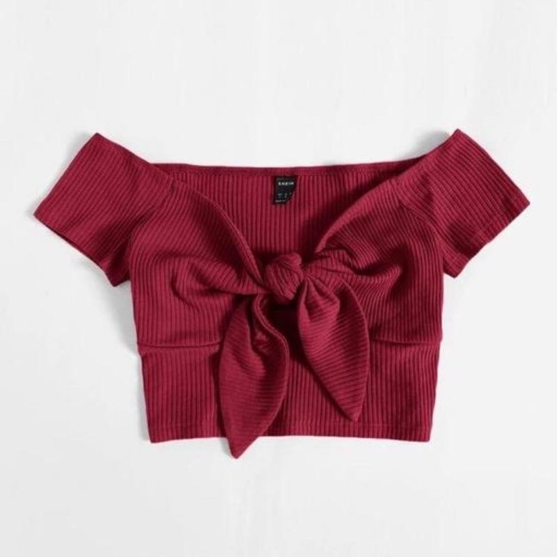 free delivery Burgundy Knot-Front Crop Top