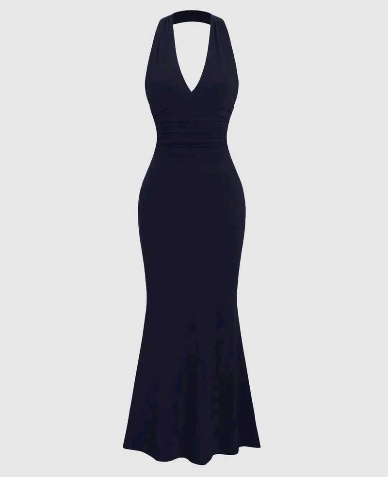 Elegant Navy Halter Neck Maxi Dress