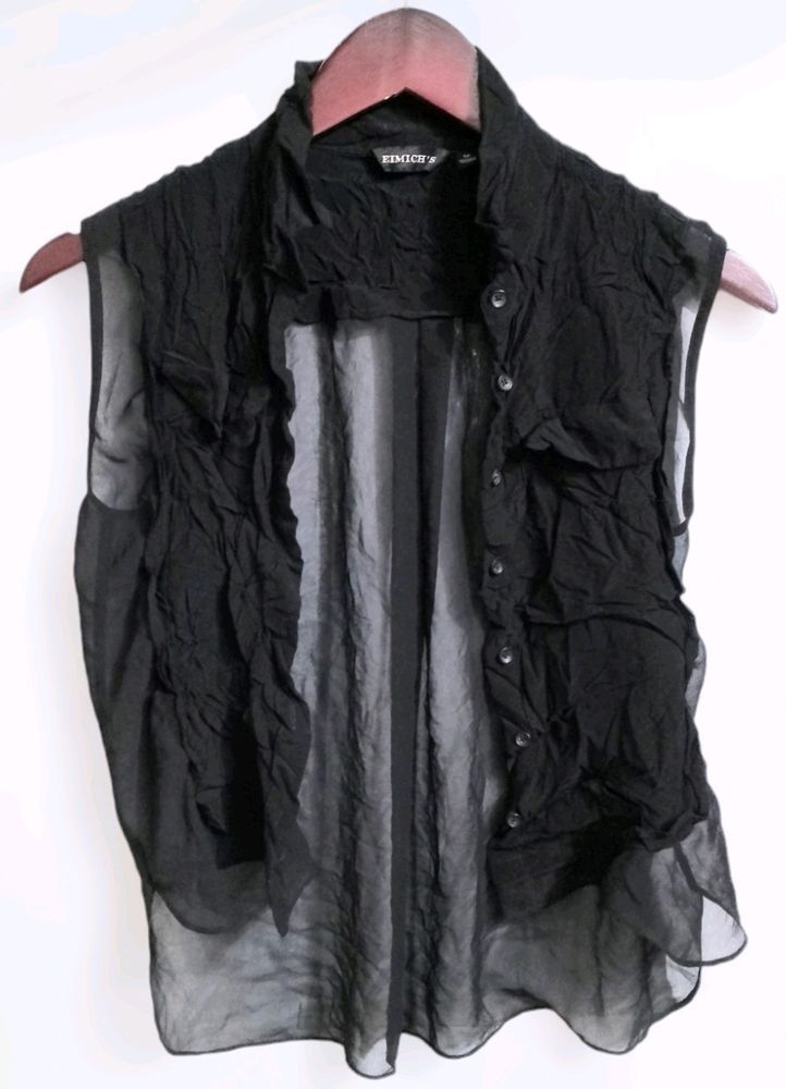 Black Sheer Button-Down Top