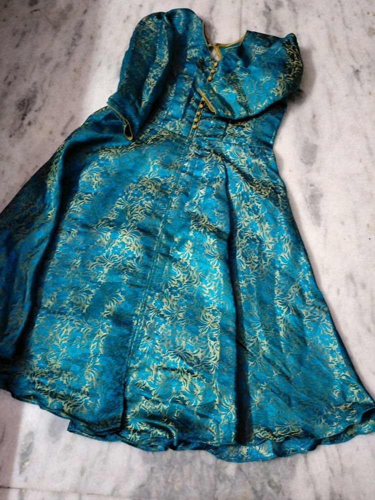 Banarasi Long flaired turquoise kurti