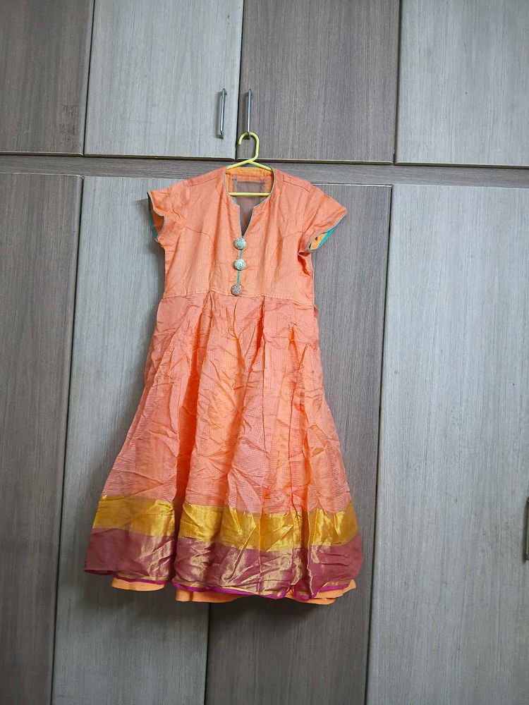 Beautiful Peach Anarkali Kurta margin available to