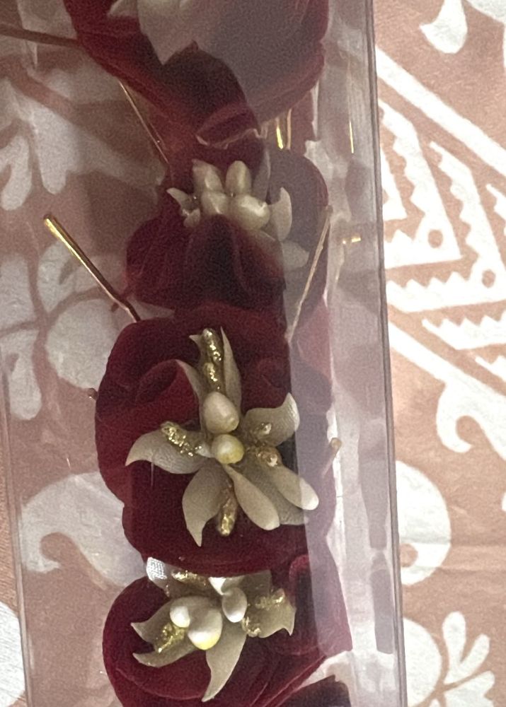 12 Maroon Velvet Floral Hair Pins