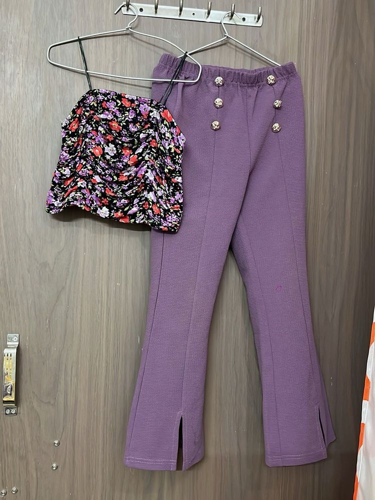 Floral Crop Top &amp; Bell Bottom Pants Set
