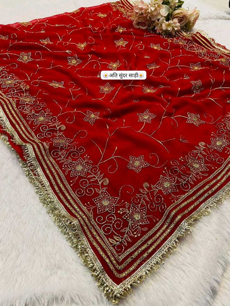 Exquisite Red Embroidered Saree