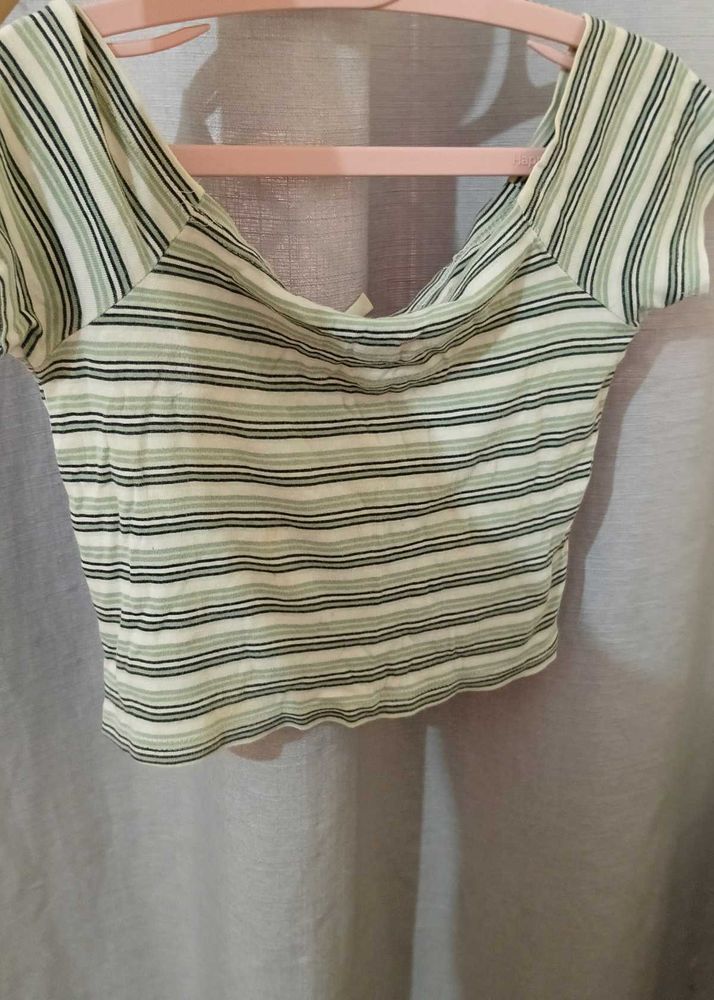 Striped Cropped off shoulder Top