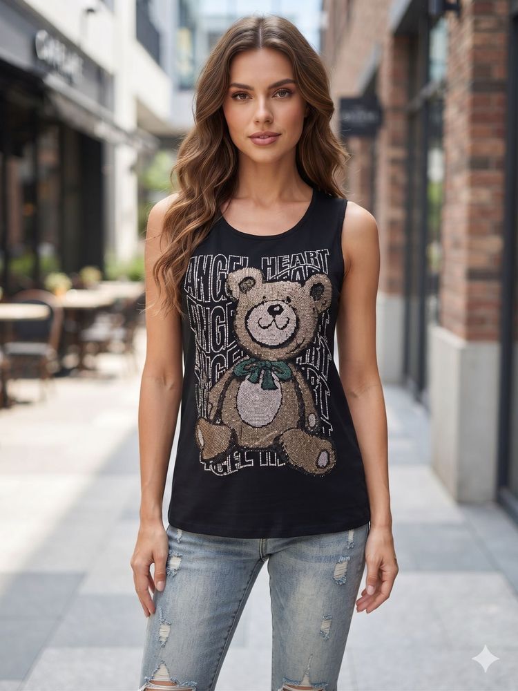 Cute Sequin Teddy Bear T-Shirt