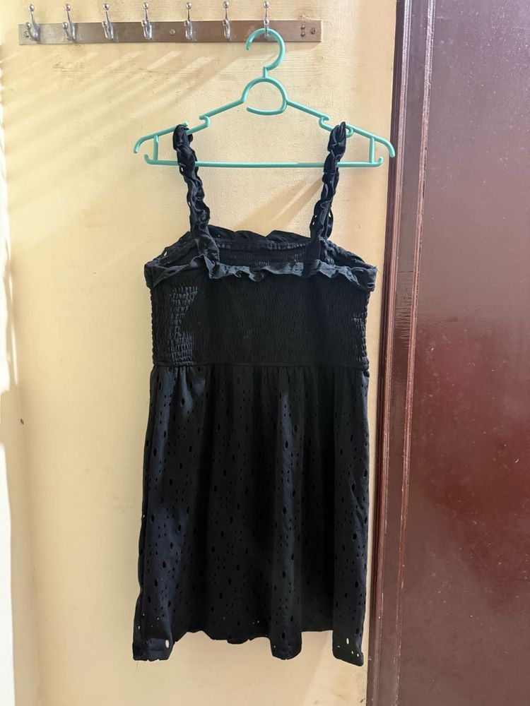 Chic Black Smocked Mini Dress