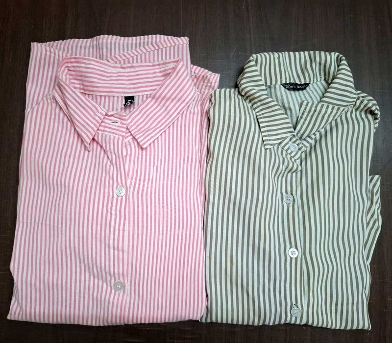Set of 2 Striped Casual Shirts – Pink &amp; brown