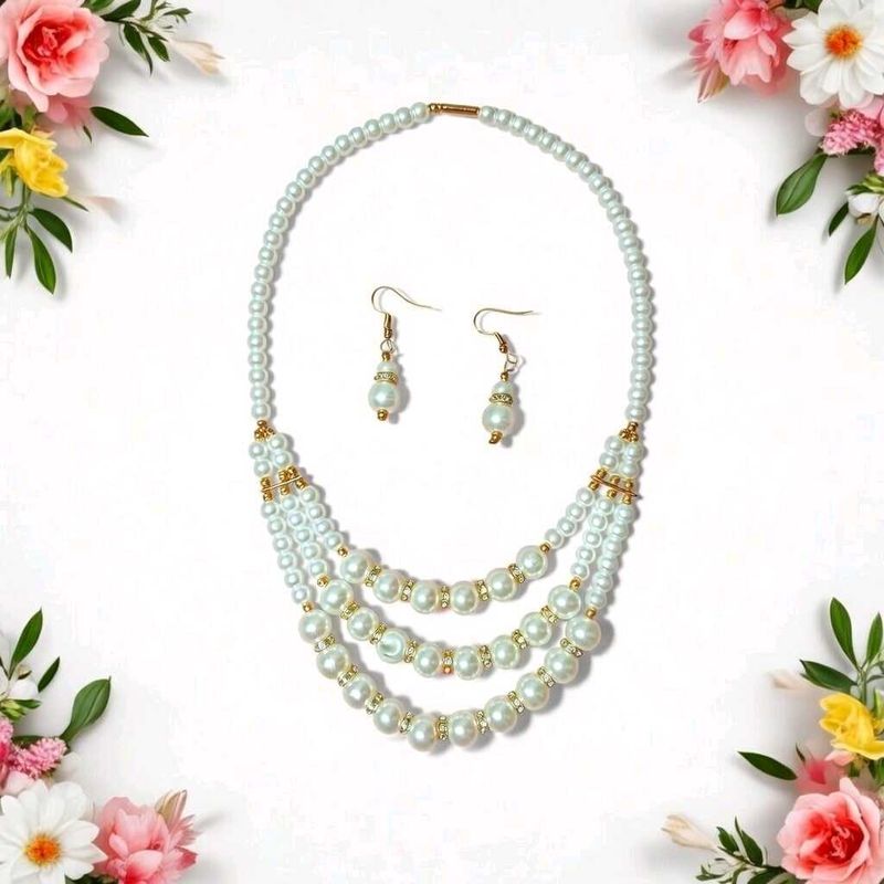Elegant Pearl Necklace &amp; Earring Set