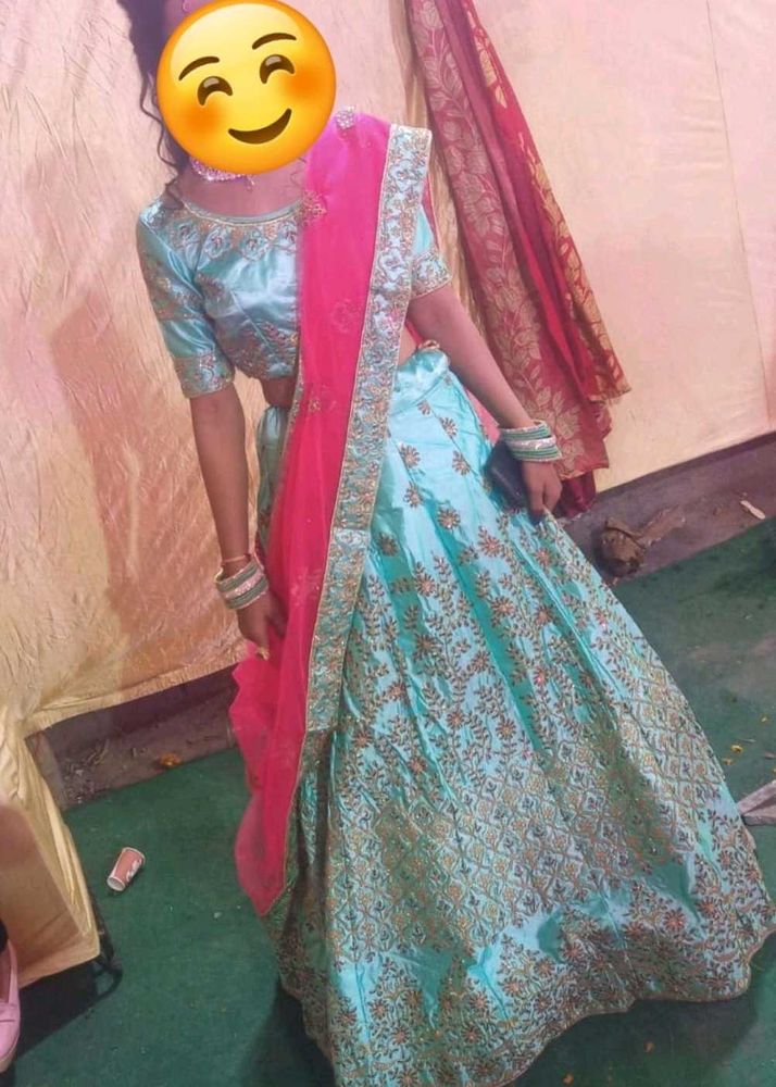 Beautiful Blue Bridal Lehenga with Pink Dupatta