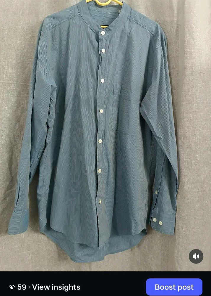 Men's Striped Band Collar Shirt