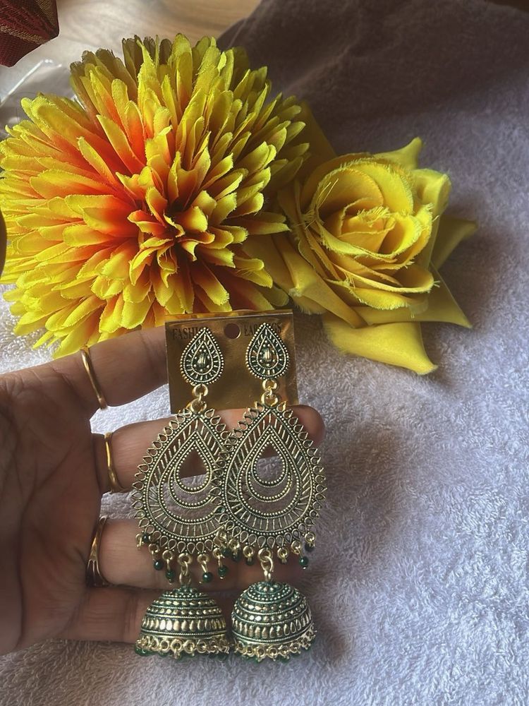 Green Jhumka Earrings