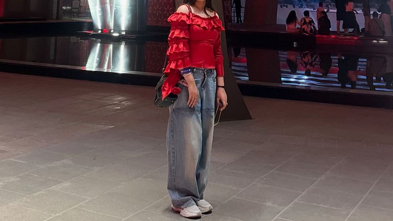 Chic Red Ruffle Cold Shoulder Top