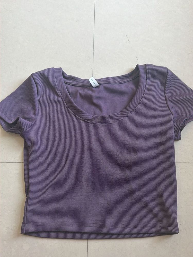 Purple Ribbed Cropped Top