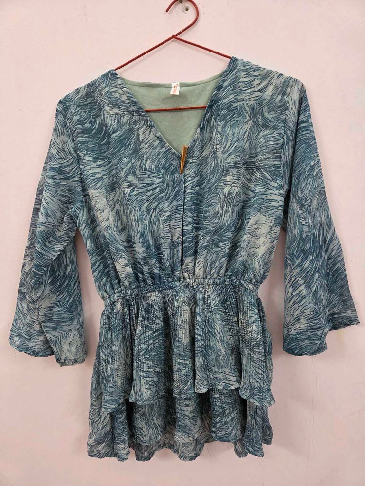 Blue Abstract Print Peplum Top | Women | Casual