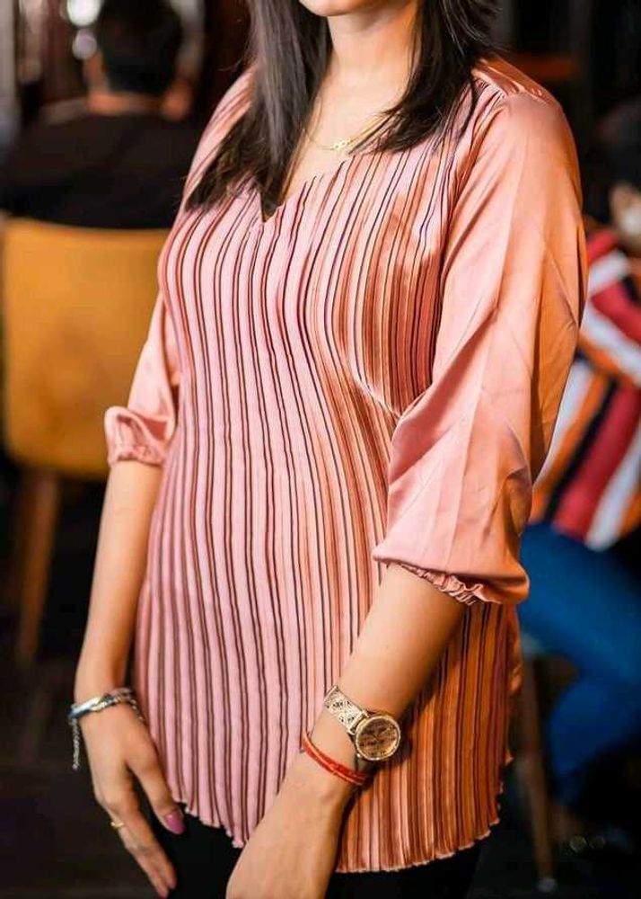 Satin Pleated pink Top