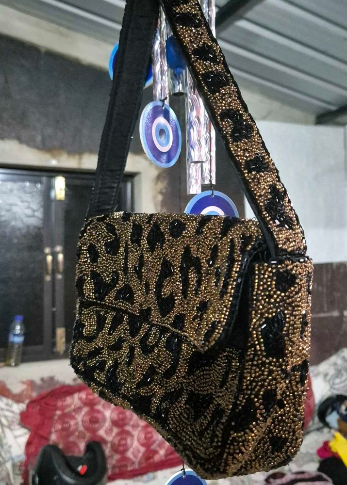 Sparkling Beaded Leopard Print Shoulder Bag