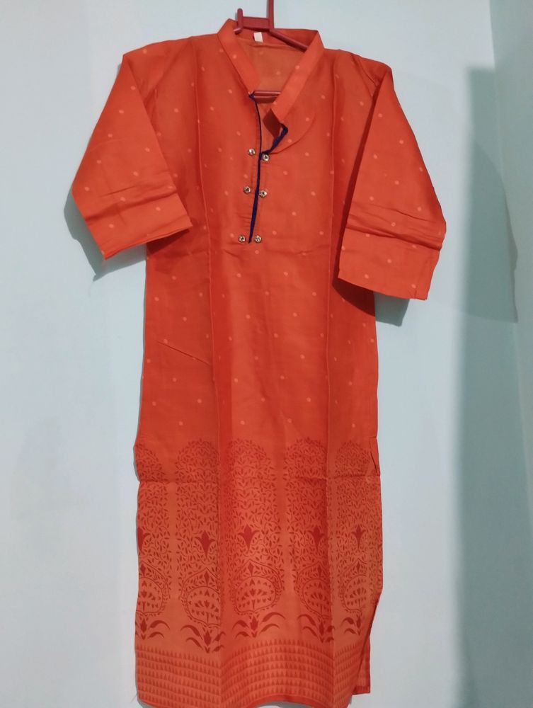 New Orange Cotton XL Kurta