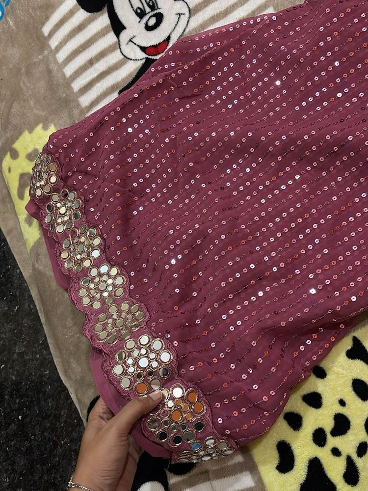 Mirror Embellished Sequin Saree