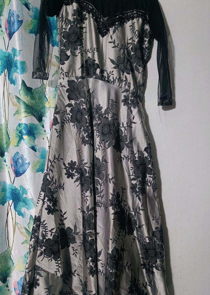 Black And Steel Grey Indowestern Gown
