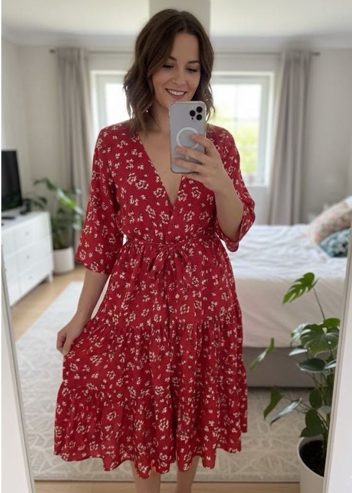 Red Floral Print Wrap Dress
