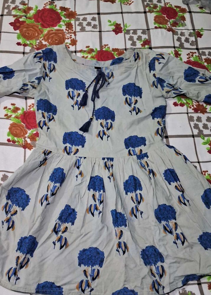 Blue Floral Print Kurta