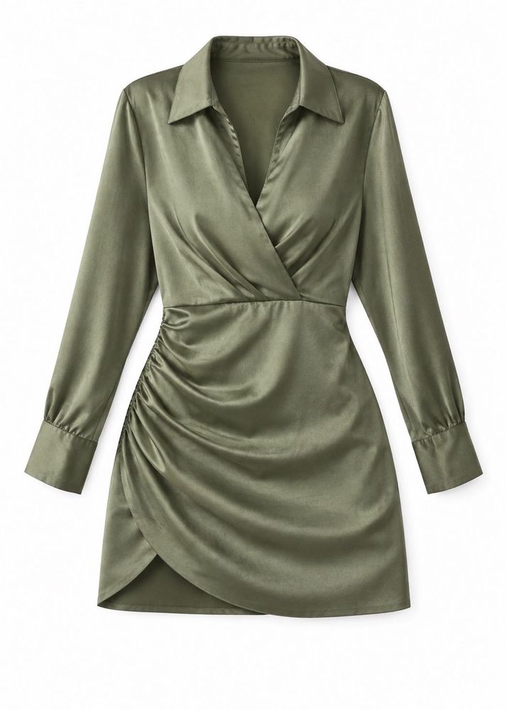 Satin Ruched Wrap Dress