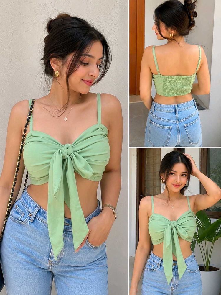 Light Green Tie-Front Crop Top