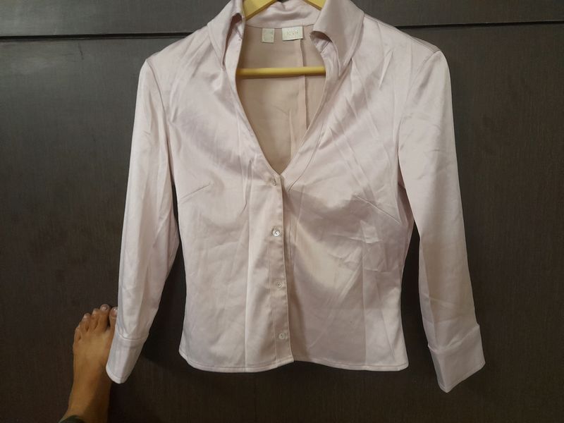 Pink Satin Crop Shirt