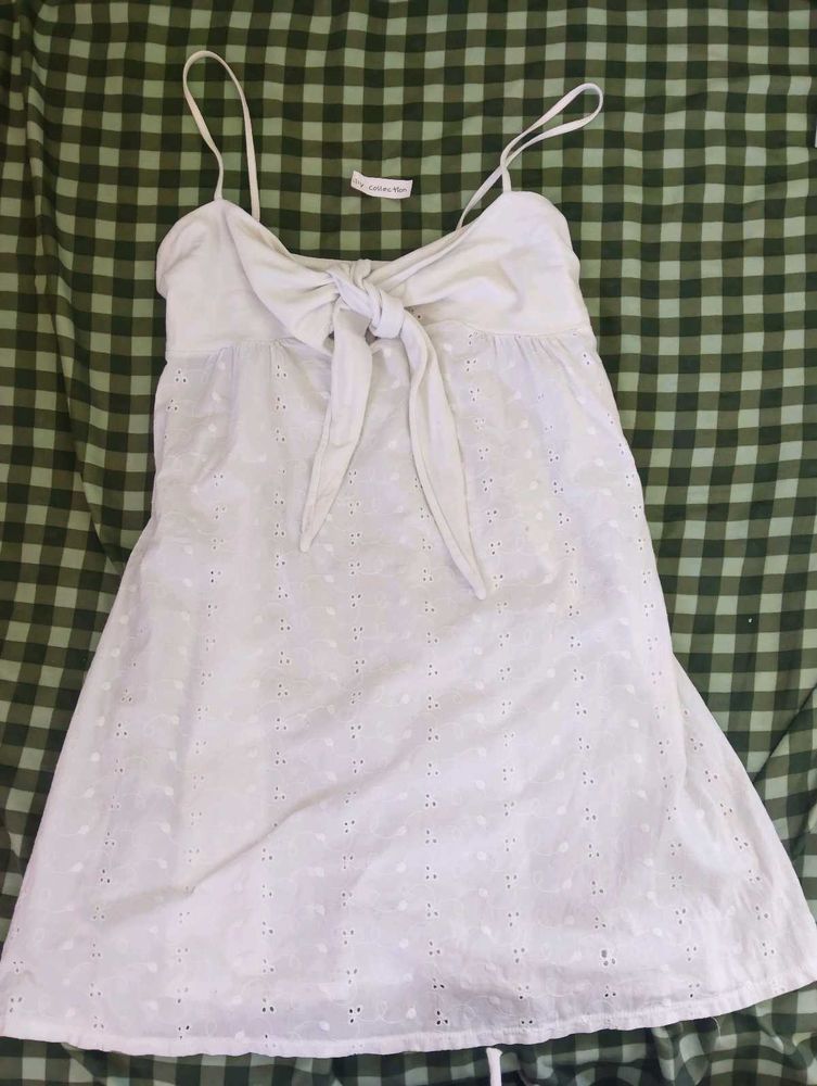 SALE❗White cotton Eyelet Tie-Front knot Dress