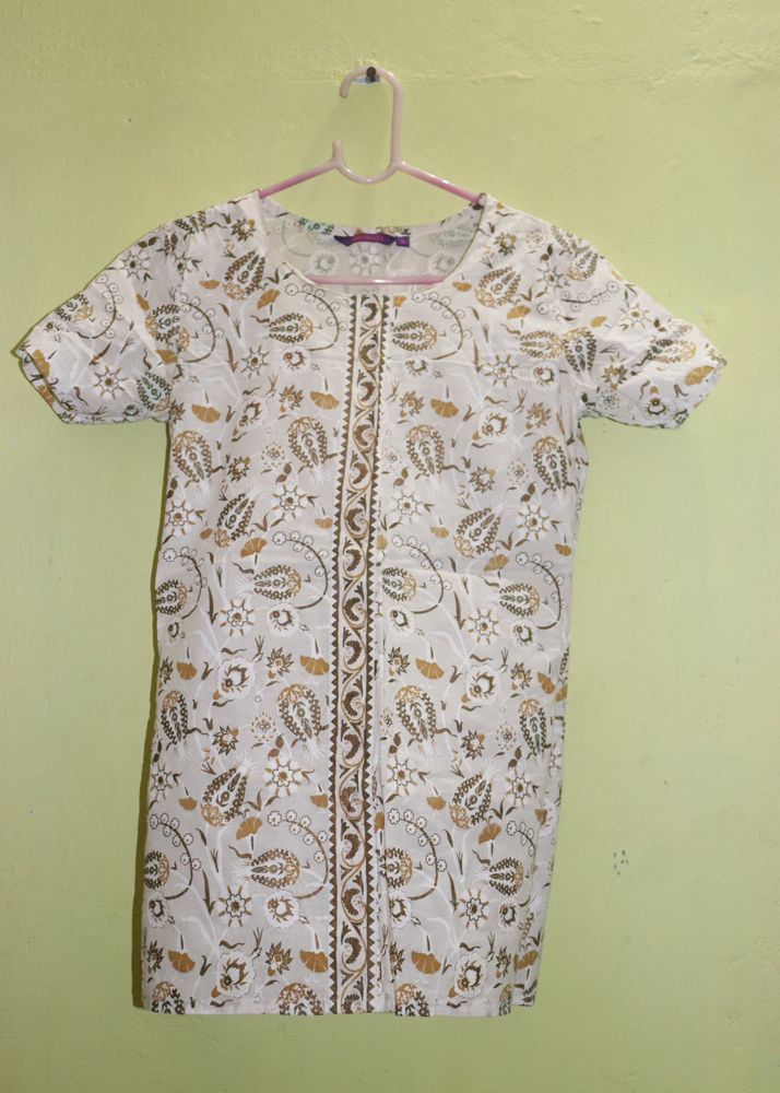 White And Gold Short Kurti
