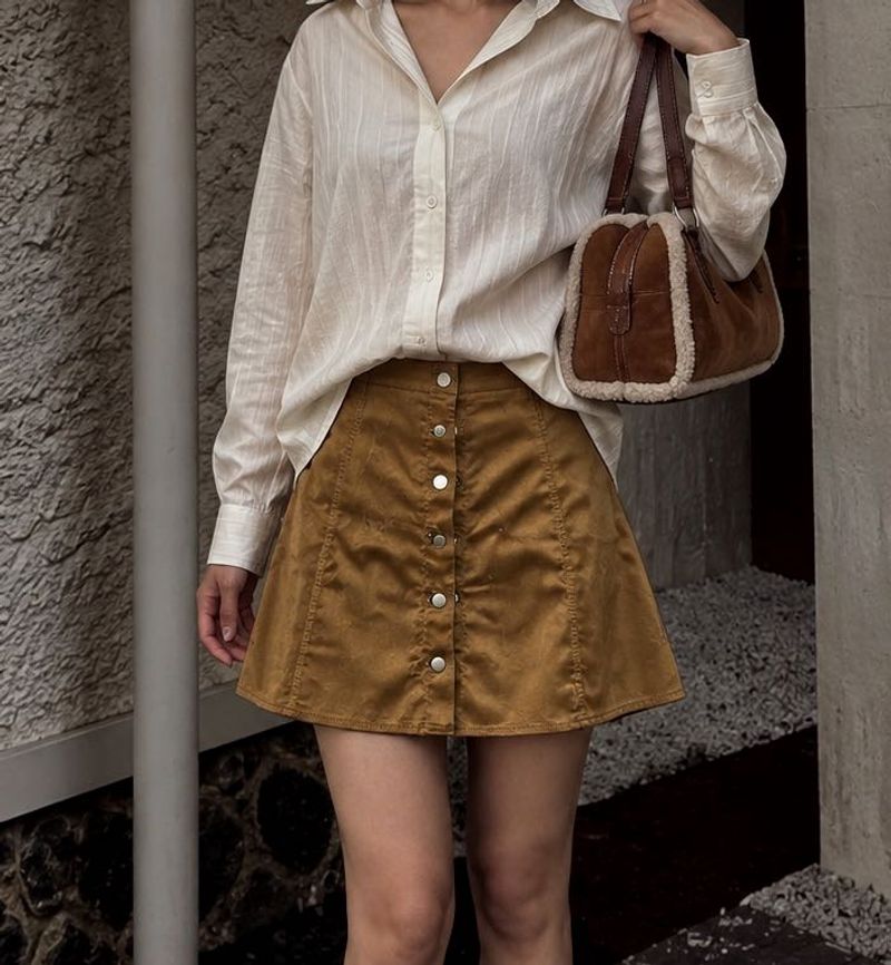 Retro Corduroy Button-Up Mini Skirt