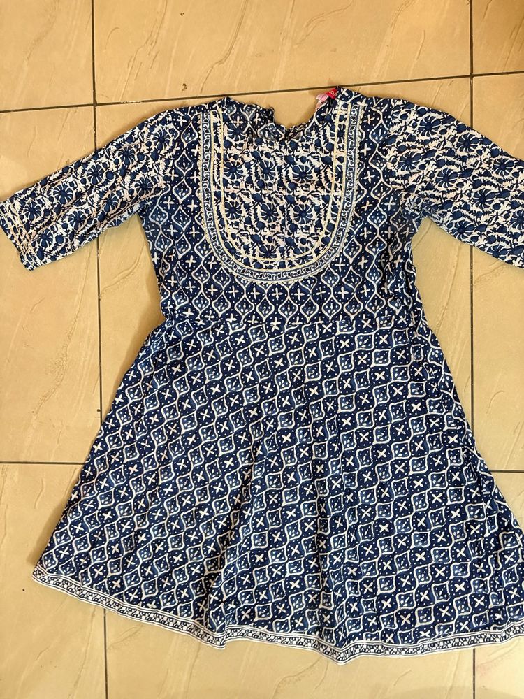 Blue &amp; White Printed Kurta