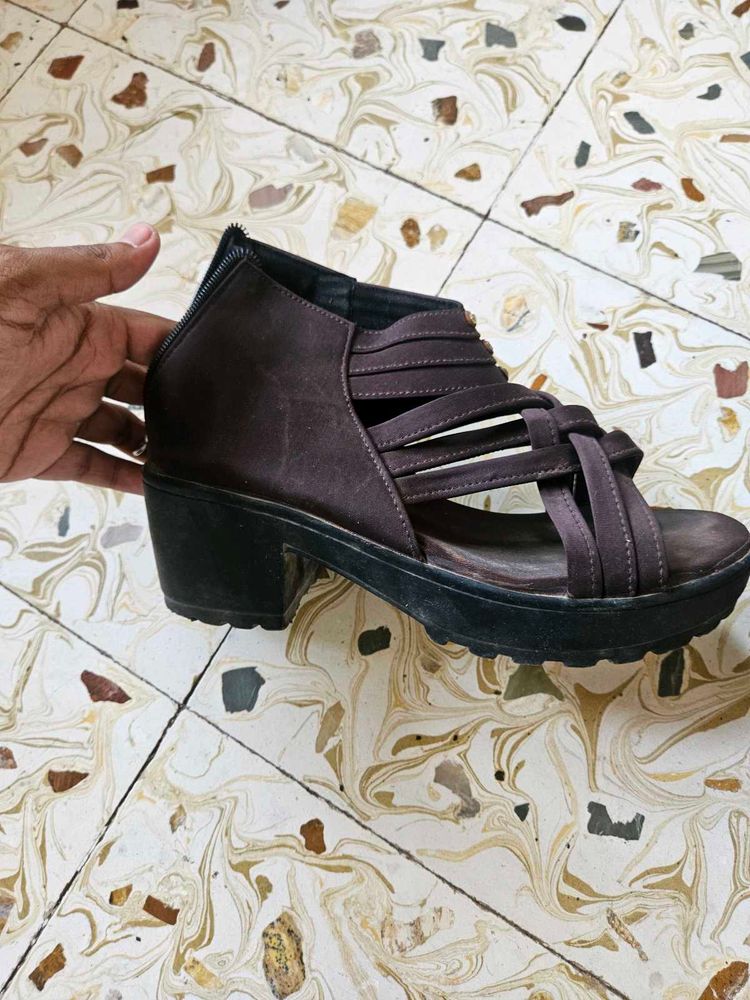Stylish Brown Strappy Wedge Sandals