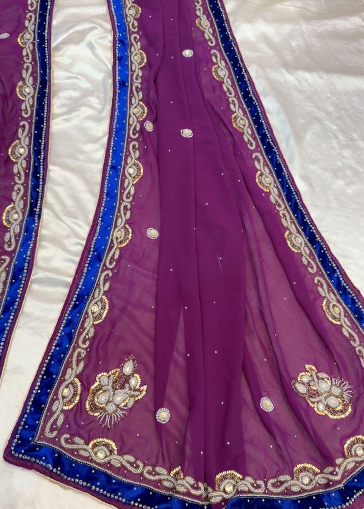 Elegant Purple Embroidered Saree