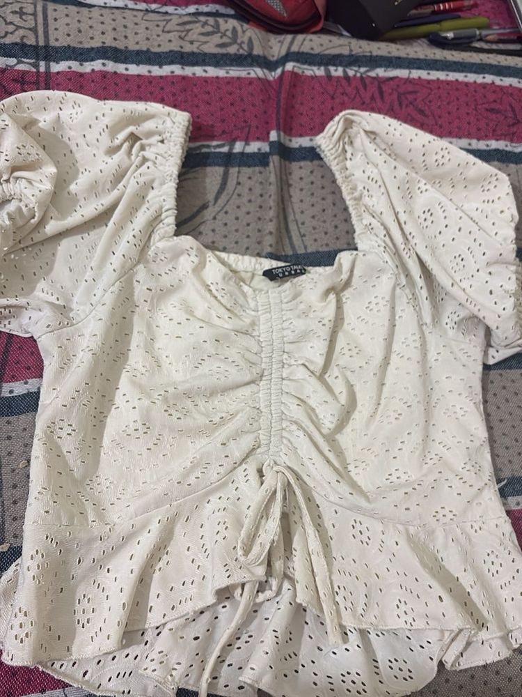 Chic Ruched Eyelet Crop Top