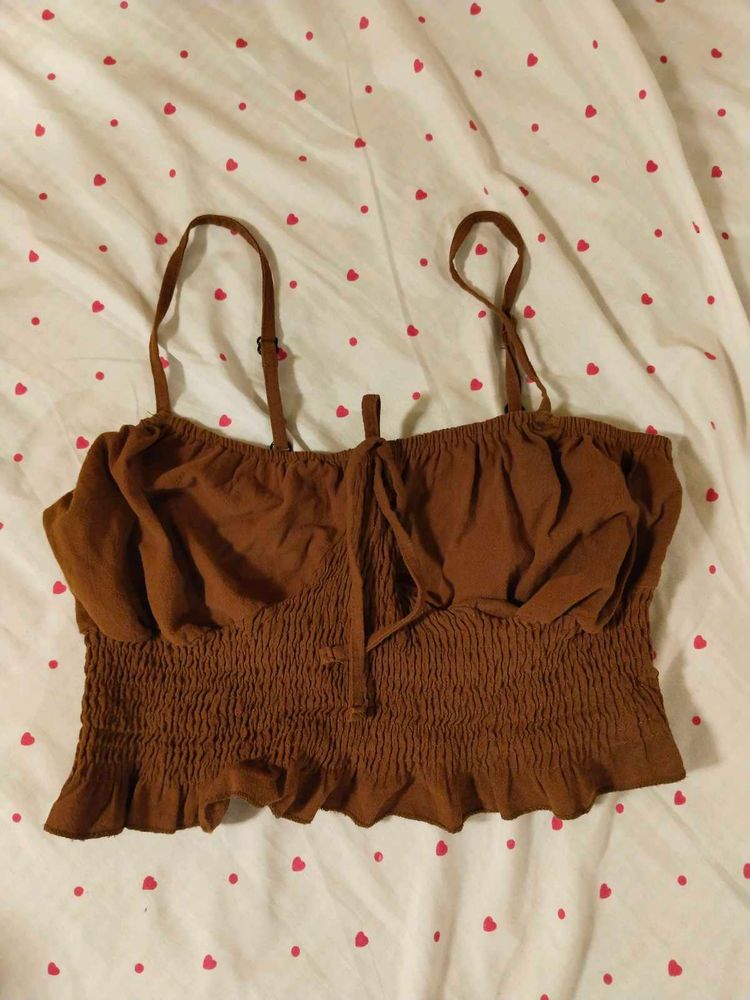 URBANIC Brown Smocked Cropped Top