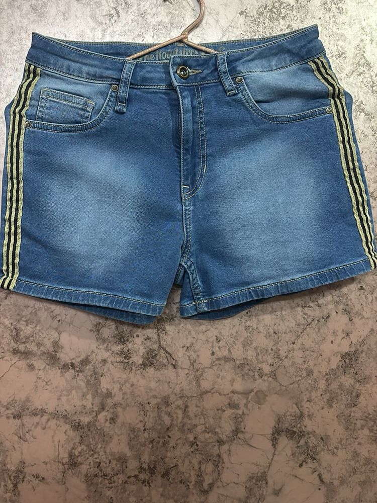 Denim Shorts with Side Stripes