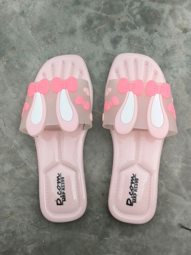 Pink Rabbit Color Slippers For Girls