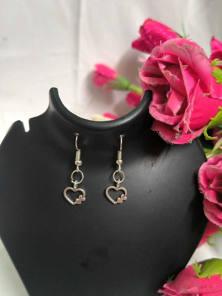 Heart Silver Metal Charm Dangle Earrings