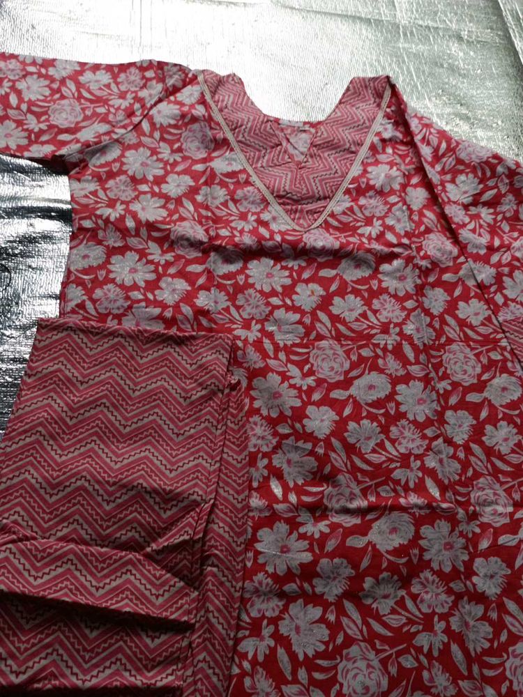 Red Floral Kurta pant set combo