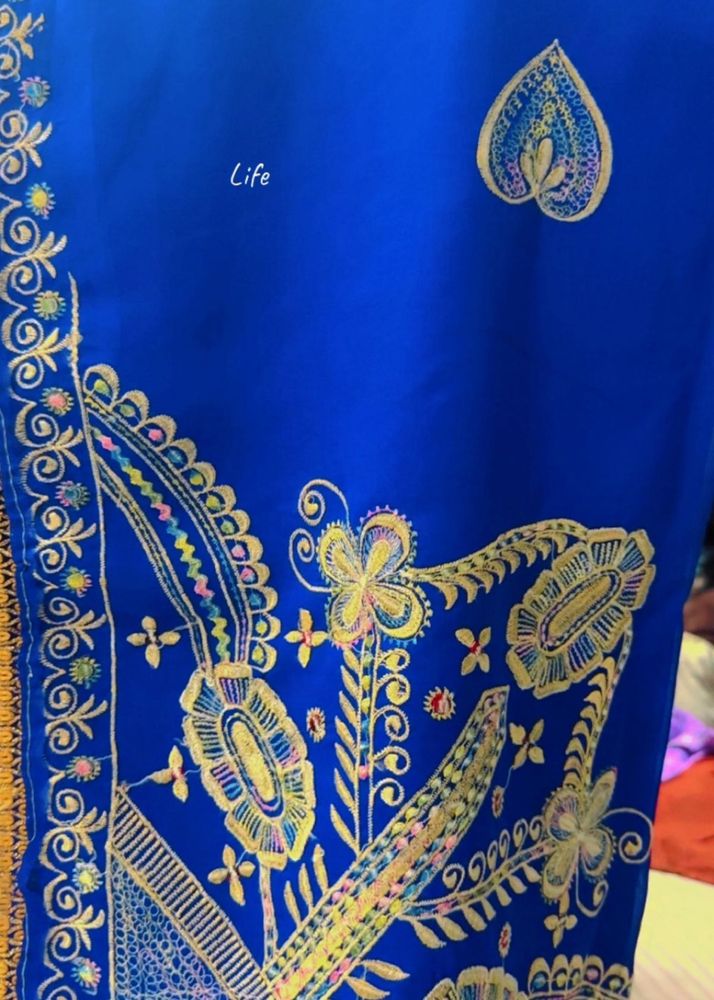 Vibrant Blue Embroidered Saree