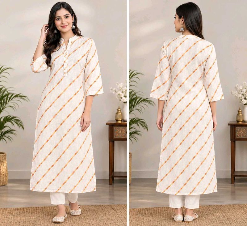 lehariya White Kurta with Orange Stripes