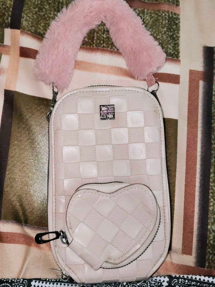 Cute Pink Crossbody Bag with Heart Pouch