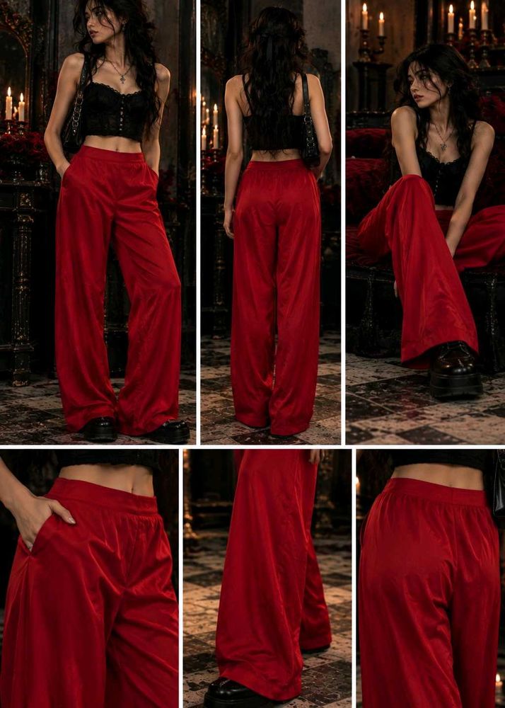 Elegant Red Wide Leg Trousers